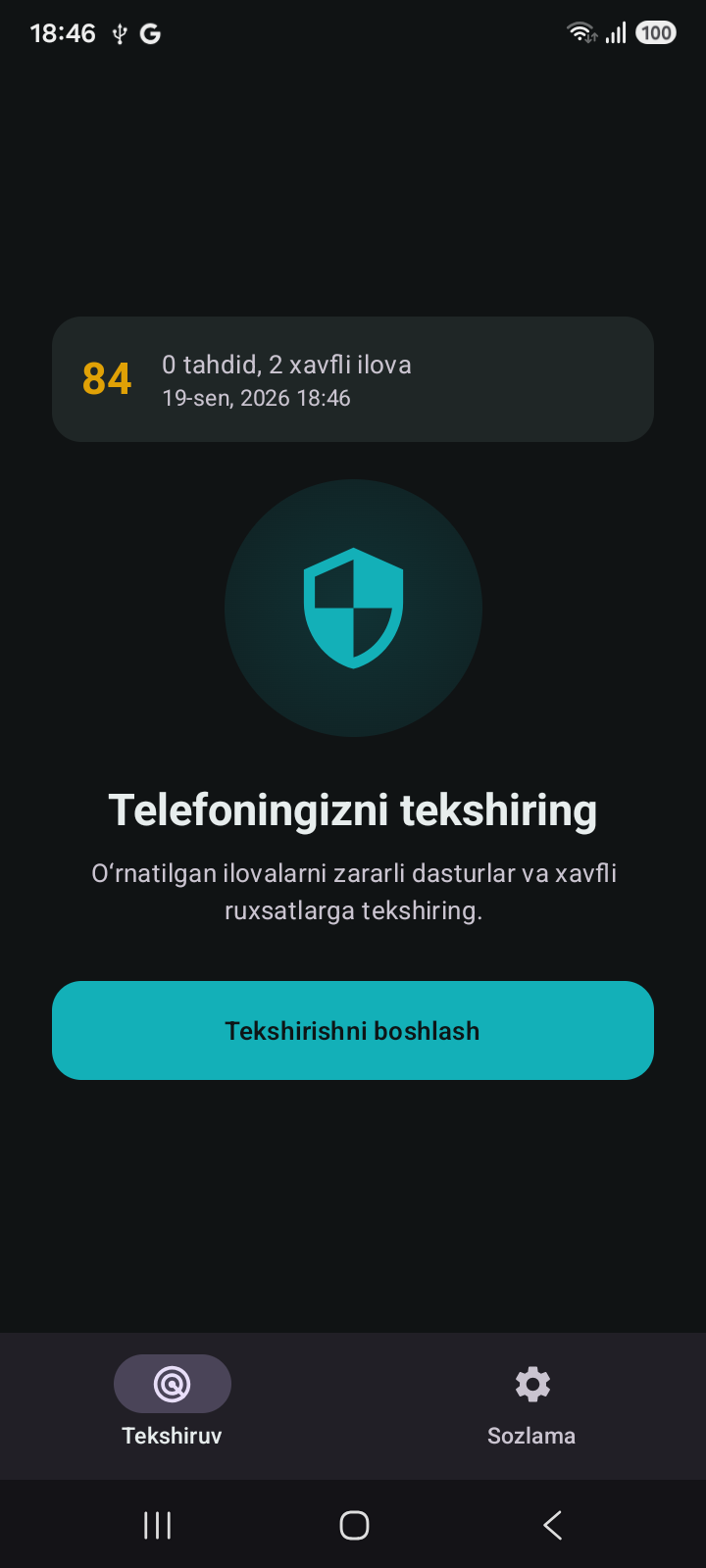 Tekshiruv — so‘nggi natija va skanerni ishga tushirish